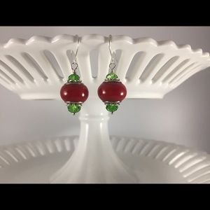 Handmade Earrings Unique Design Red Green Silver .925 SS Ear Wires NEW